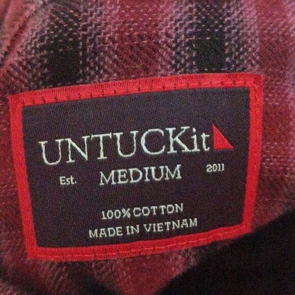 Untuck it maroon black flannel casual button up plaid shirt men's medium - Picture 4 of 10
